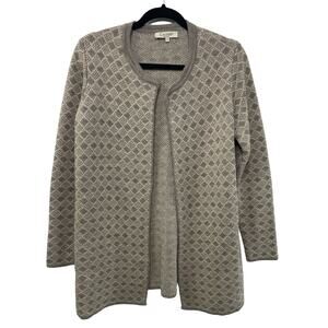 Cocogiò Italian Wool Blend Argyle Long Sleeve Open Cardigan Beige Women's Med